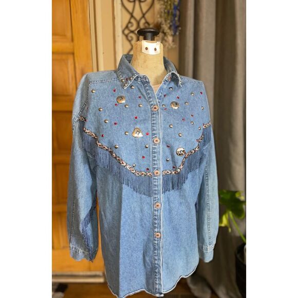 Blue Creek Jeans Tops - Vintage Blue Creek Jeans Womens Blue Denim Cotton Western Long Sleeve Size | XL